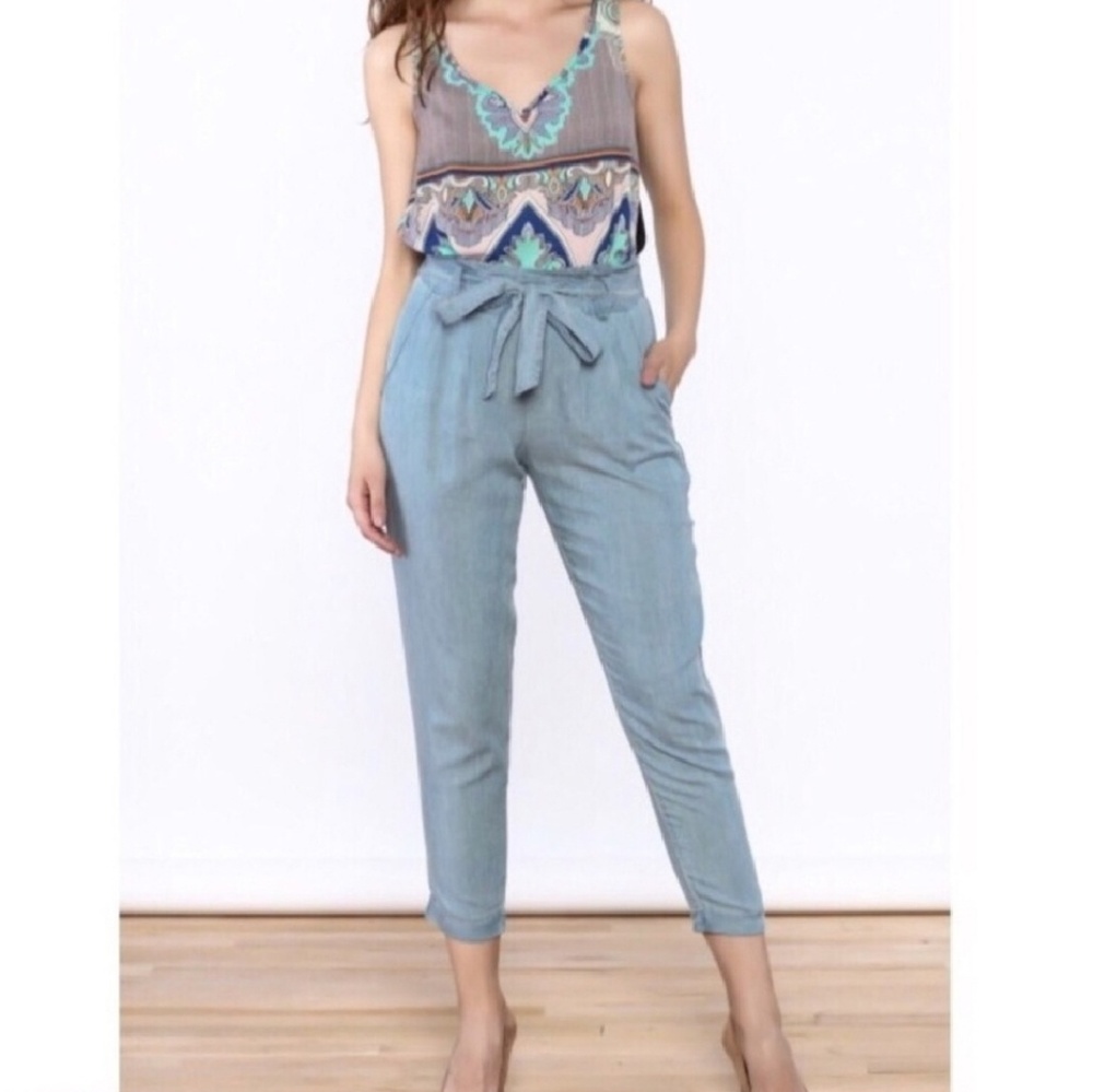 EUC High Waisted Chambray Tie Pants - Picture 1 of 3